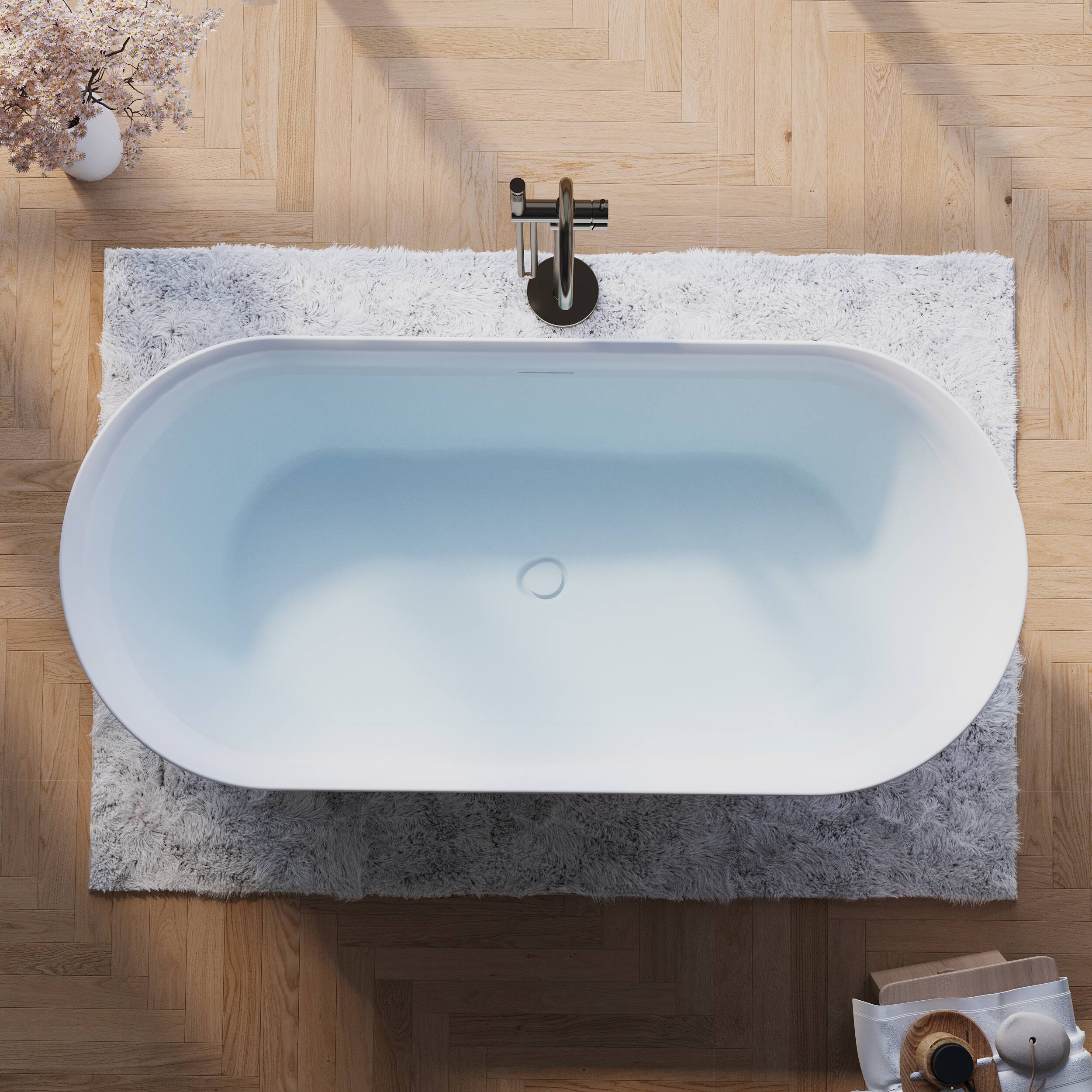 Left. WELLFOR - Sable 71 in. Acrylic Flatbottom Double Ended Freestanding Soaking  Bathtub with Drain and Overflow - White.