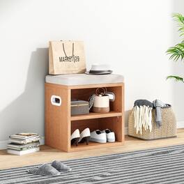 GOODSILO - Compact Entryway Shoe Storage Bench with Removable Cushion for Seating and Organization - Beige+Oak