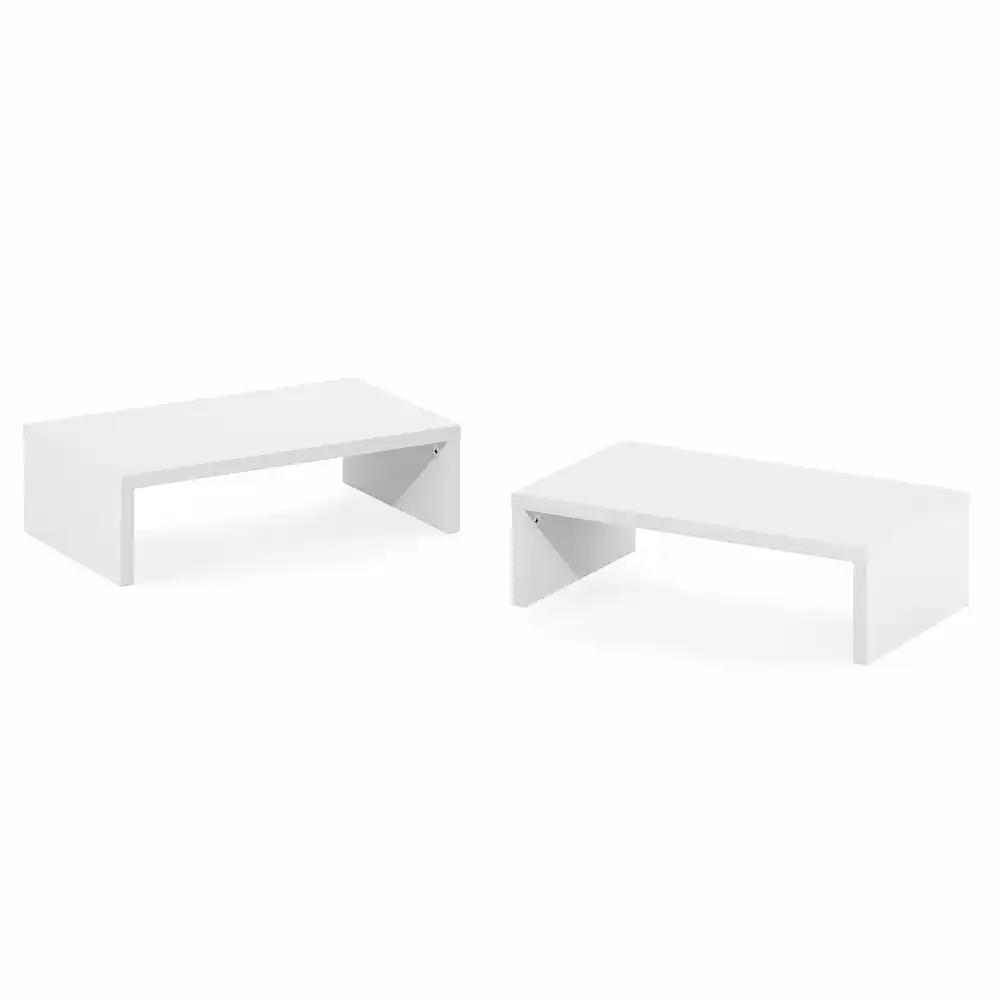 Left. Furinno - CLASSIC Stackable Separable Laptop Stand, Monitor Stand Riser Set of 2, Dual Monitor Riser, for Office Supplier - White.