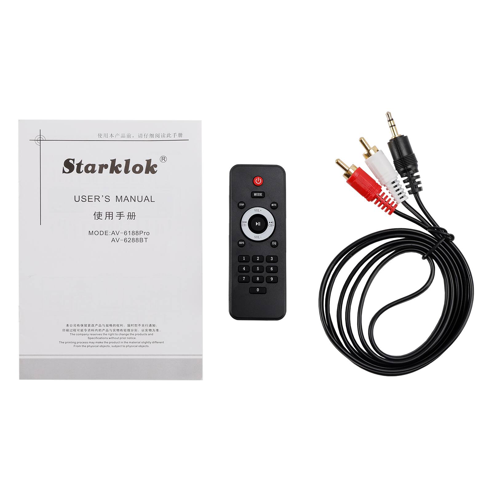 R Starklok USER'S MANUAL - OE  
MODE: AV-6188Pro AV-6288BT  

ad. 4 DE .. 2 I I 4 1 4 1 1 + d  

AA Foe wan comgang C - - - - oectopton - - - - Tna gontig - - - - grodum - - - - righiy naran - - - - pye Hm - - - - Pe