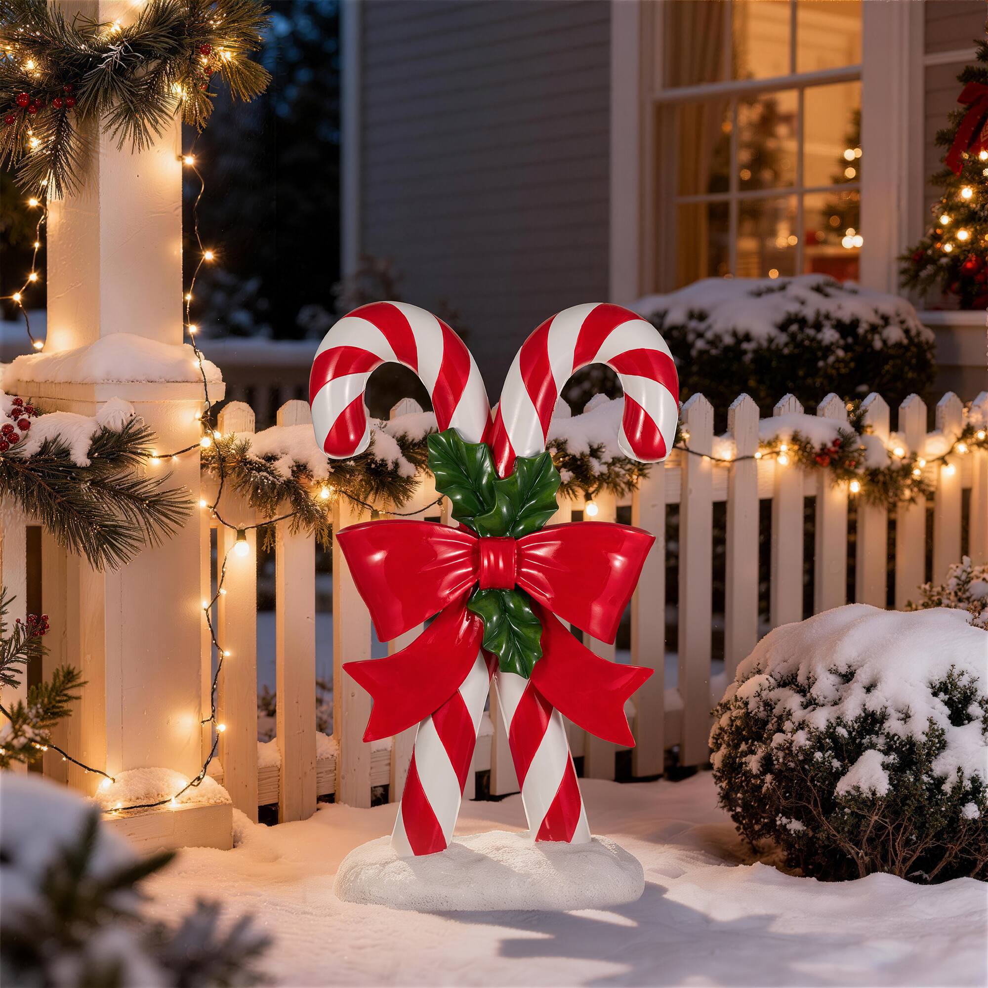 Front. Glitzhome - 24"H Christmas Polyresin Candy Cane Porch Decor - Multi-Colored.