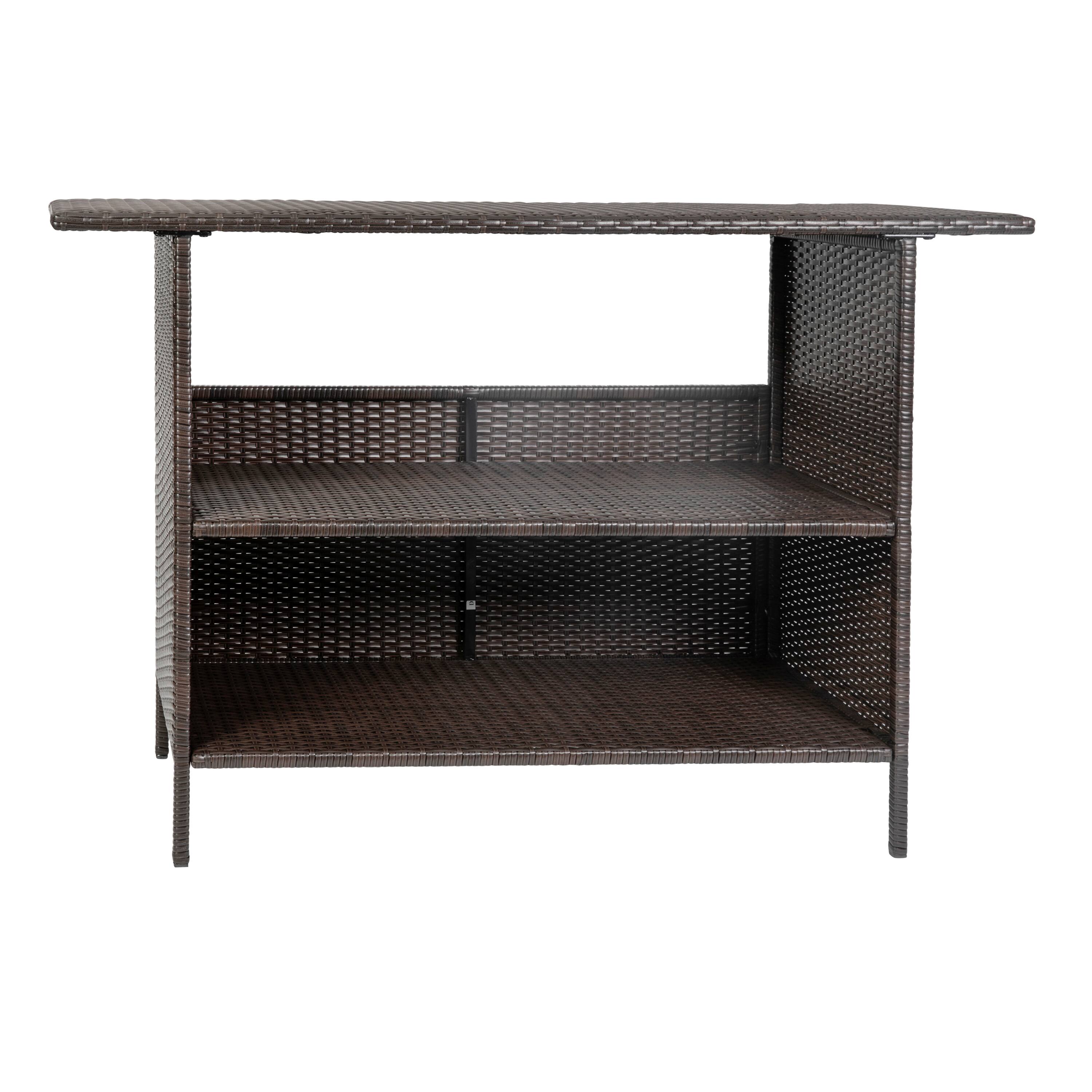 Alt View 7. Emma + Oliver - Melfi Wicker Rattan Counter Height Bar Table for Indoor/Outdoor Use with Inner Shelf and Bar Top - Brown.