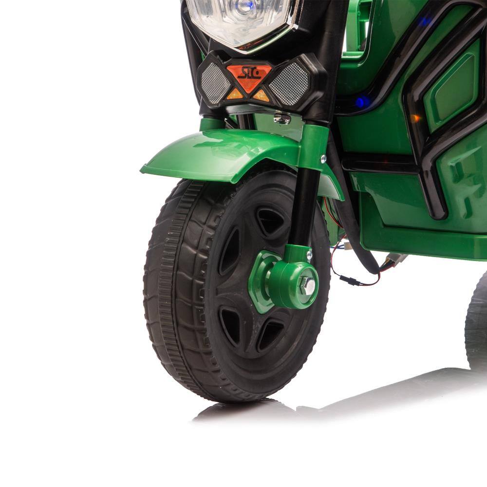 Alt View 4. BreeBe - 12V Kids Electric 3-Wheel Cargo Truck, 2WD, Anti-Slip Wheels, LED Lights, Music, Large Storage & Wide Seat, Ages 3-6 - Green.