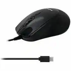 Front. Macally - Macally Compact Mouse - Optical - Cable - Black - USB Type C - 2800 dpi - Scroll Wheel - 3 Button(s) - Symmetrical - Black.