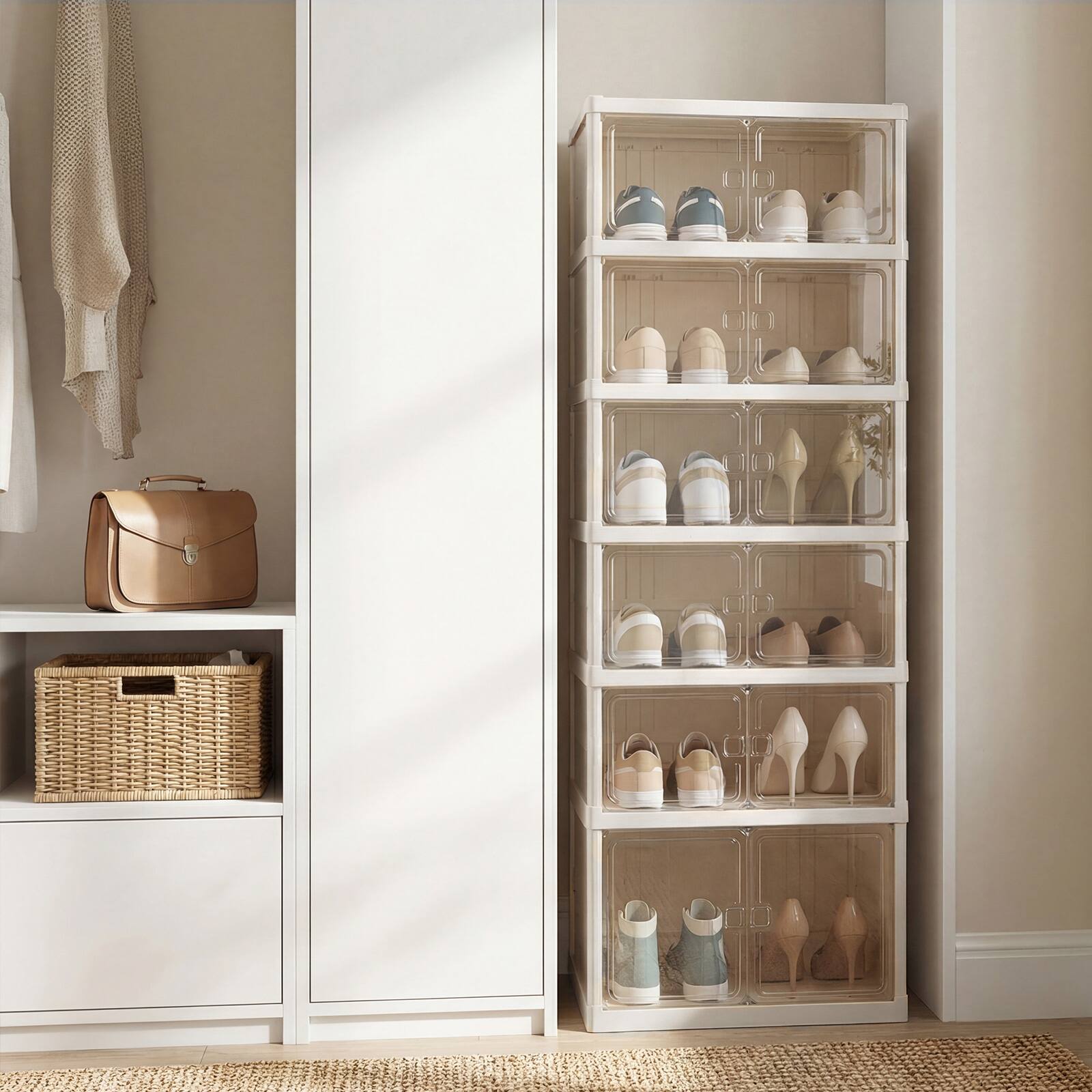 Alt View 7. Gymax - Gymax Foldable Shoe Rack Organizer Plastic Stackable Shoe Storage Box Easy Assembly - White.