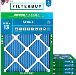 Filterbuy - 25x32x1 MERV 13 Smoke & Allergy Defense, Electrostatic Pleated HVAC AC Furnace Air Filters Replacement (5-Pack) - Blue