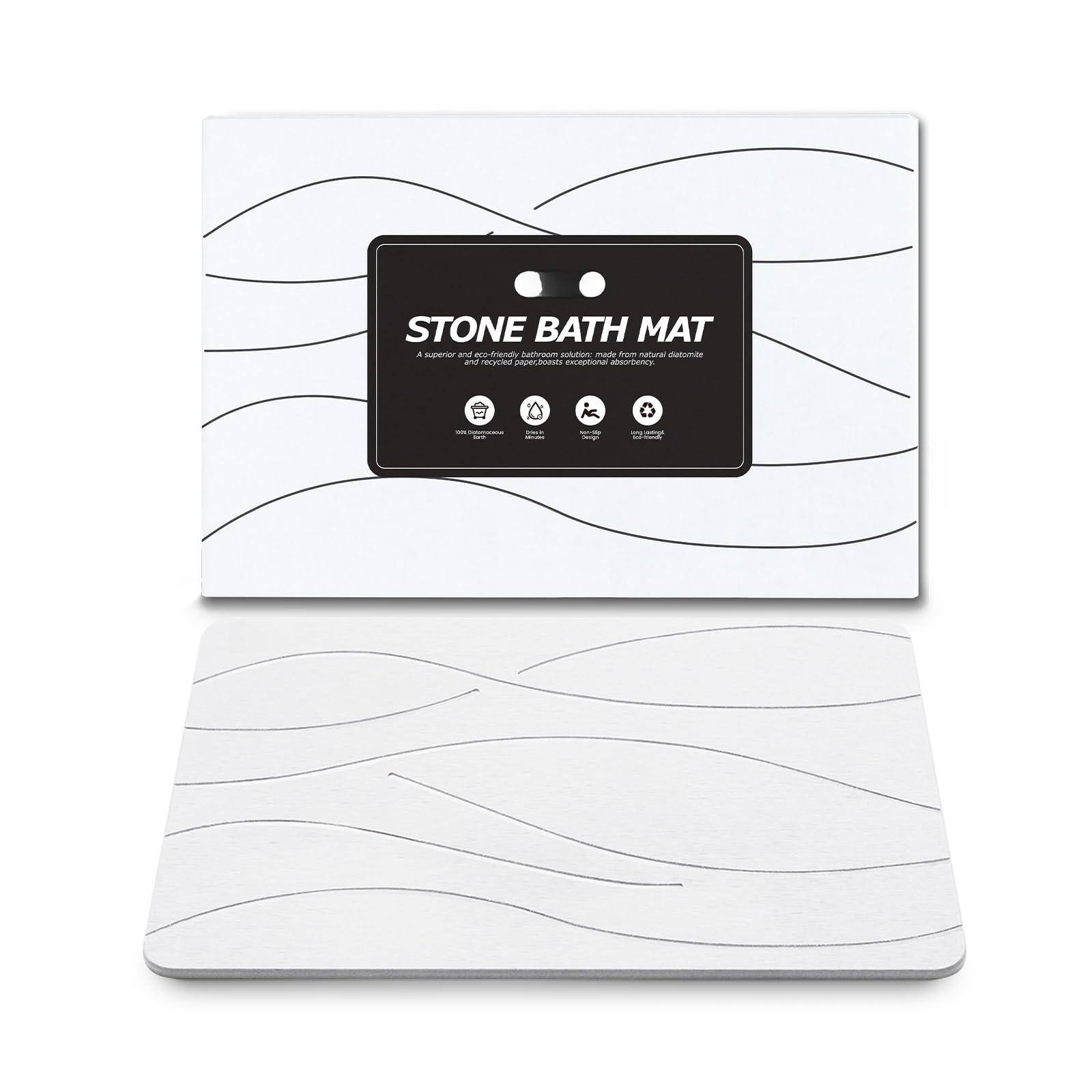 STONE BATH MAT

A superior and eco-friendly bathroom solution, made from natural diatomaceous earth and recycled paperboard, with exceptional absorbency.

- 100% Recyclable
- 100% Biodegradable
- Machine Washable
- Hypoallergenic
- Slip Resistant