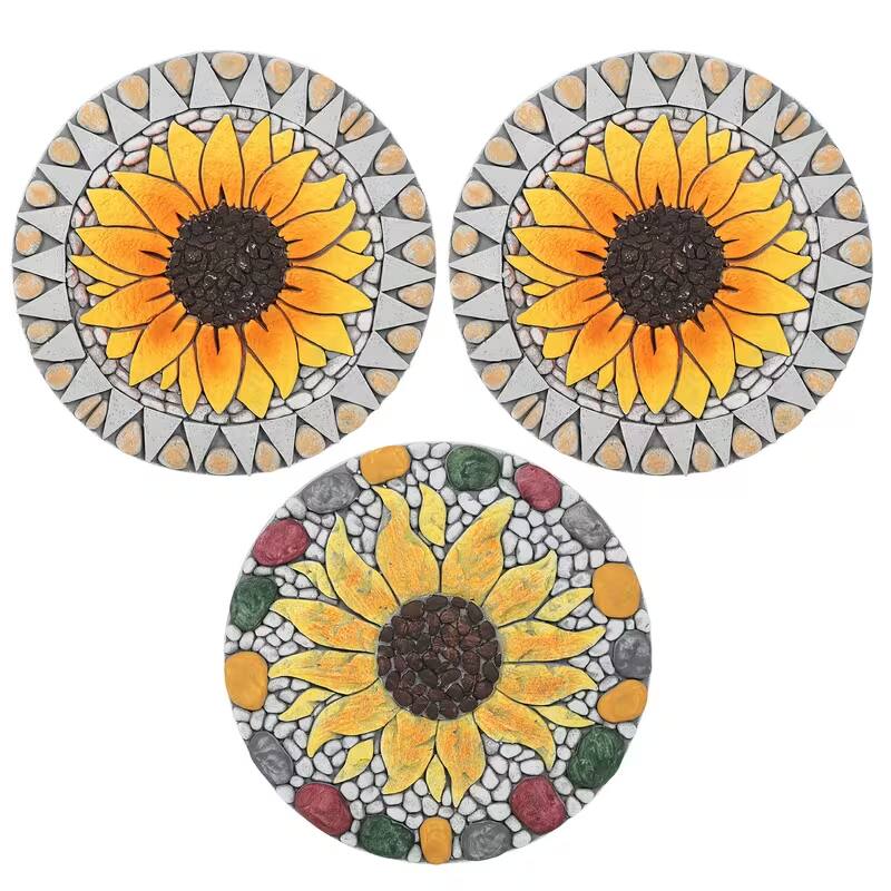 Angle. Oumilen - 3-Pack Sunflower Garden Stepping Stones, 10 Inch Round Decorative Resin Pathway Stepper Stones for Yard Lawn Patio.
