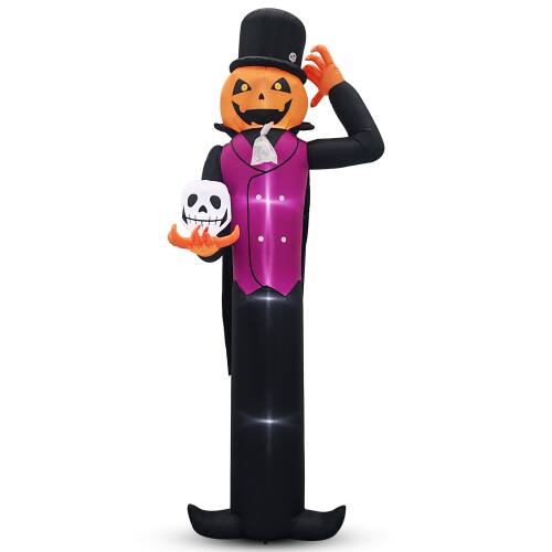 Alt View 1. Winado - 12FT Halloween Inflatable Pumpkin Man Holding Skull with Built-in Lights for Holiday Outdoor Party Garden Decorations - Orange & Purple & Black.