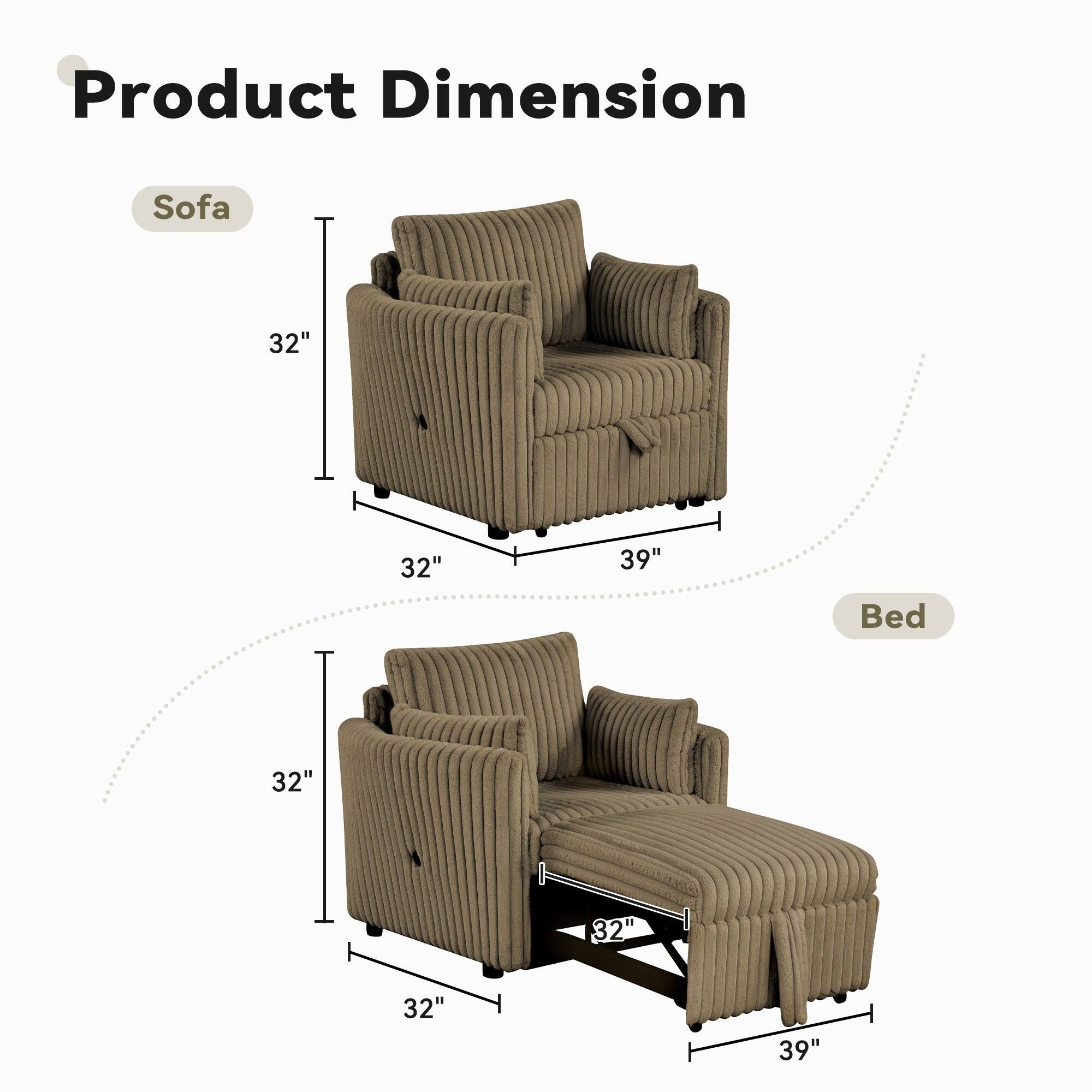 Product Dimension  
Sofa: 32" x 32" x 39"  
Bed: 32" x 32" x 39"