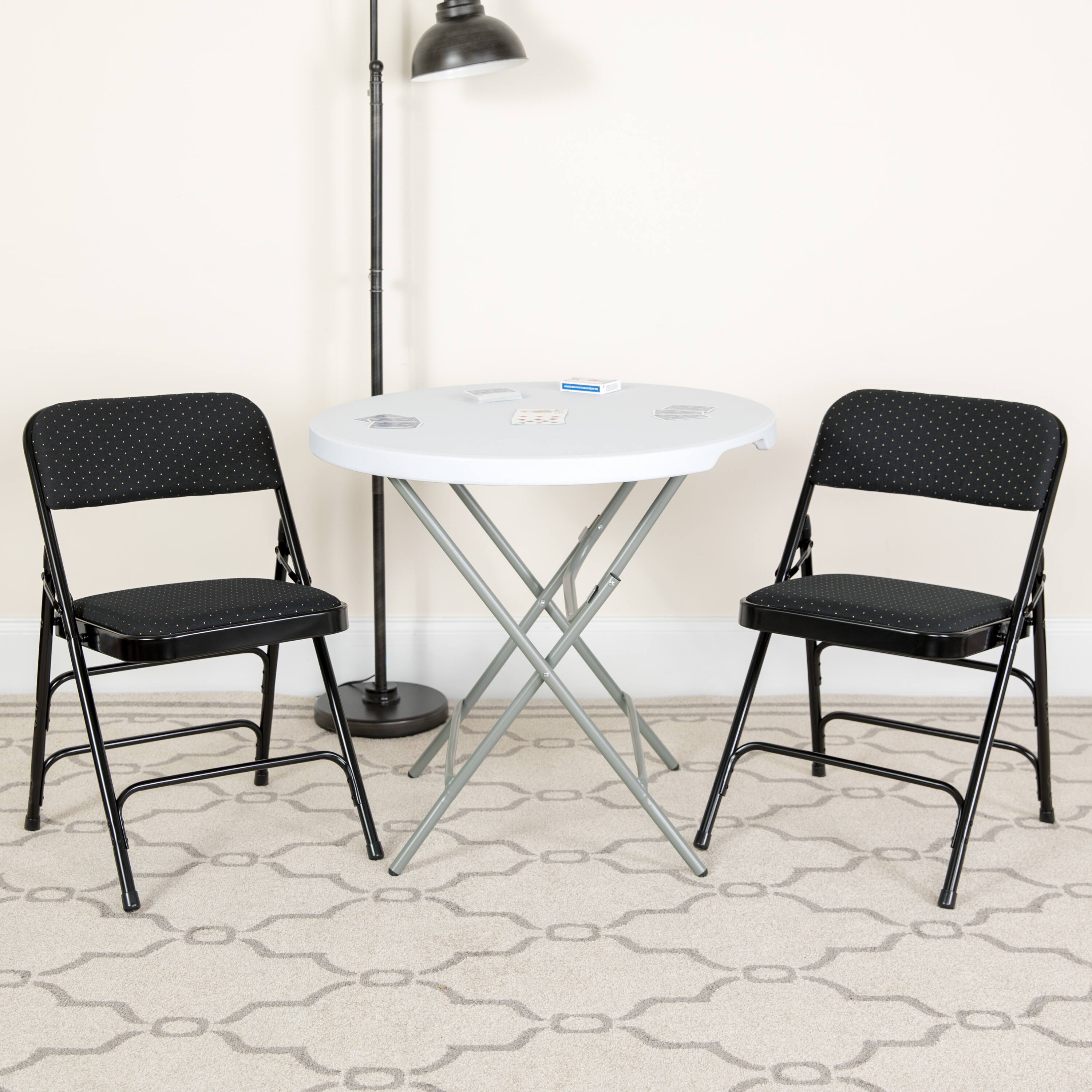 Alt View 2. Emma + Oliver - 2 Pack Home & Office Party Events Fabric Padded Metal Folding Chair - Black Patterned.