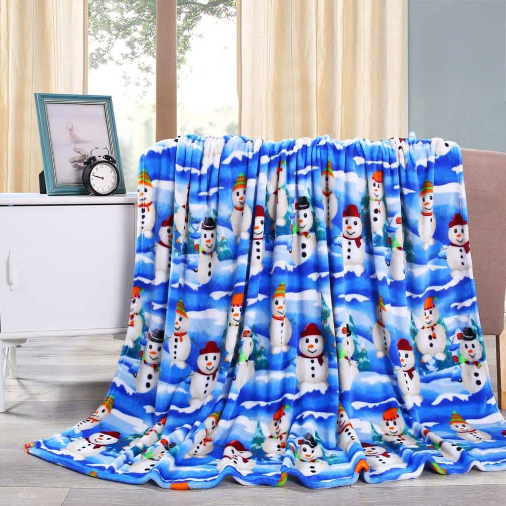 Noble House - Plazatex Holiday White Snowman Design Micro Plush Throw Blanket - 50x60", Multicolor - Multi