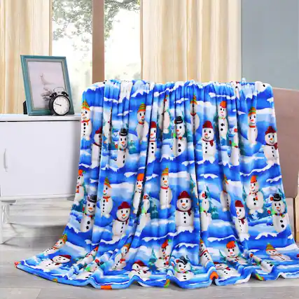 Front. Noble House - Plazatex Holiday White Snowman Design Micro Plush Throw Blanket - 50x60", Multicolor - Multi.