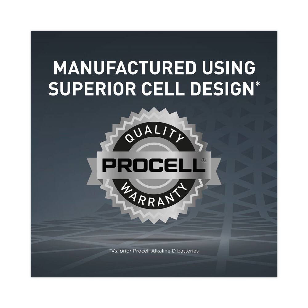 MANUFACTURED USING SUPERIOR CELL DESIGN*

QUALITY  
PROCELL®  
WARRANTY

*Vs. prior Procell Alkaline D batteries