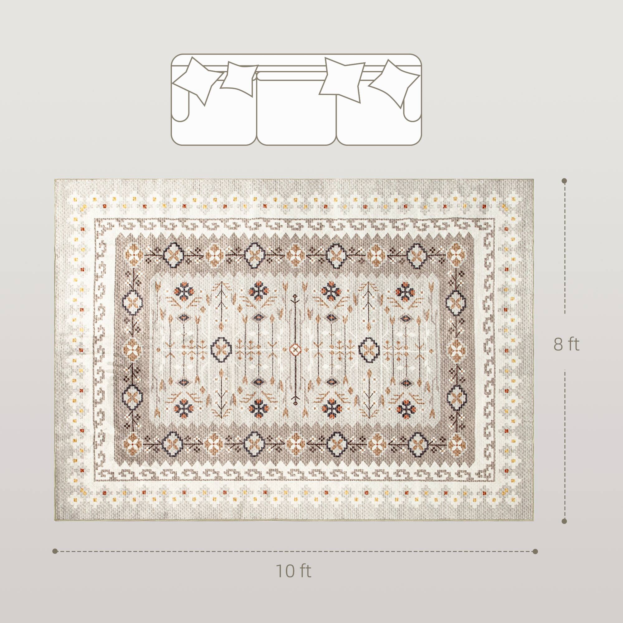 Alt View 2. Homcom - Area Rug 8x10, Machine Washable Non-Slip Boho Floral Print Floor Cover for Living Room, Bedroom - Brown.