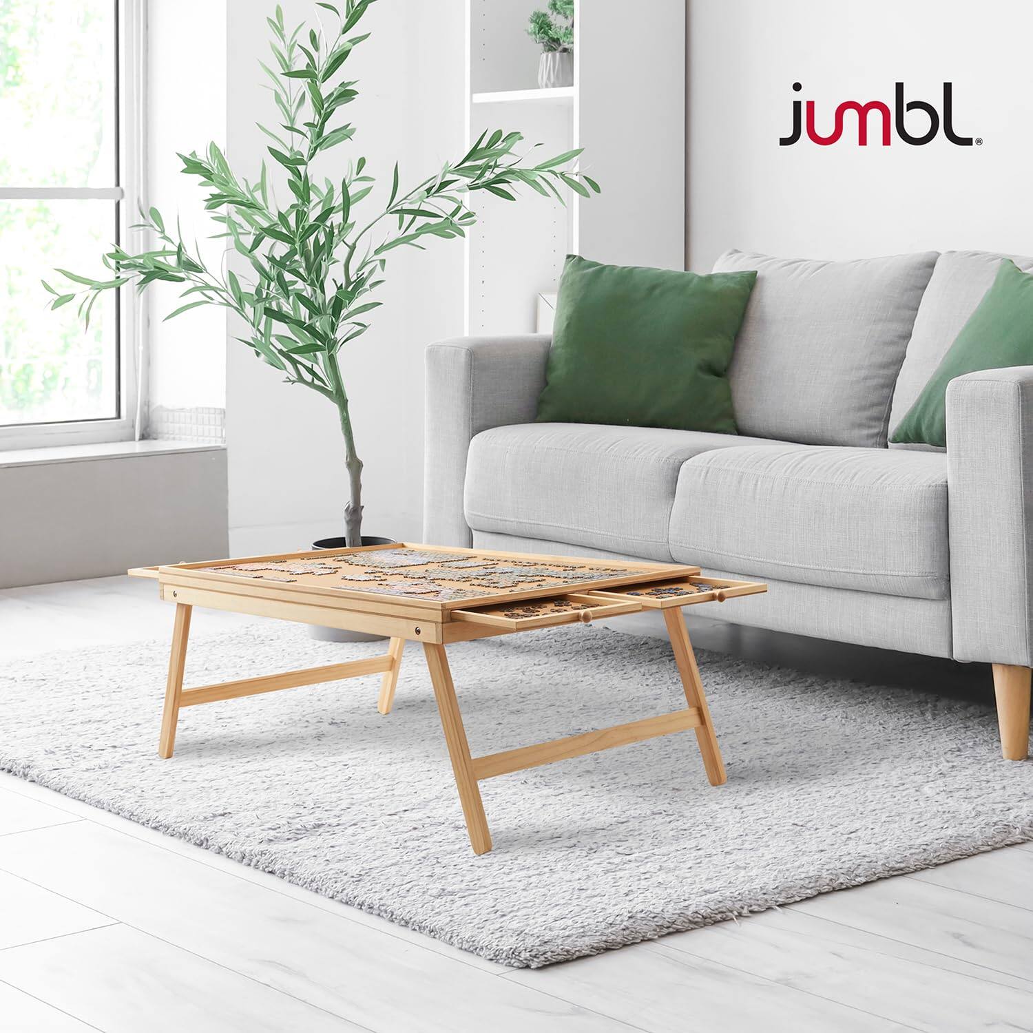 Alt View 6. Jumbl - 1000-Piece Puzzle Board with Drawers, Foldable Legs & Cover - Wooden Jigsaw Puzzle Table.