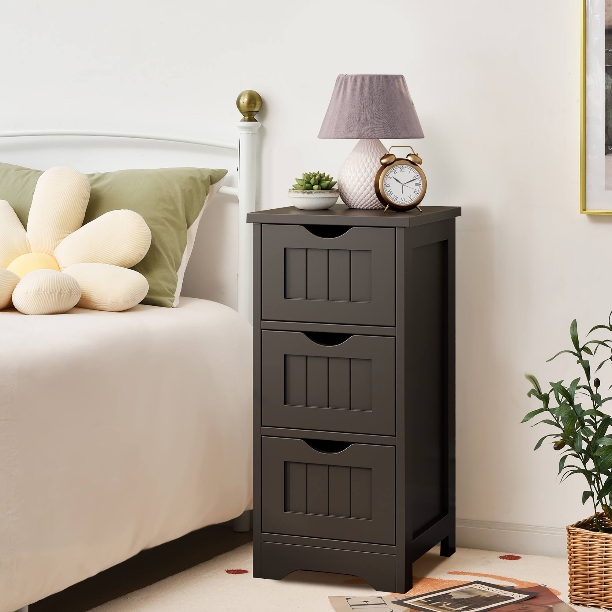 Alt View 4. Gymax - Gymax 3-Drawer Bathroom Floor Cabinet Free Standing Side Storage Organizer Nightstand Coffee - Coffee.