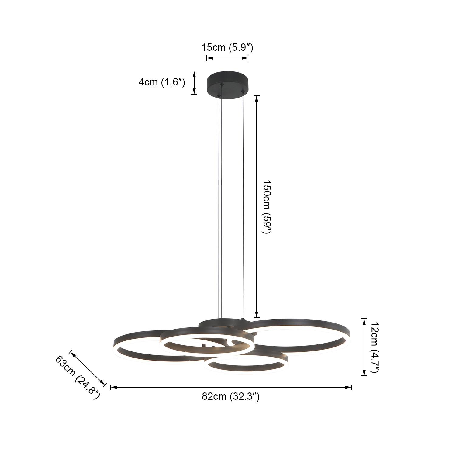 15cm (5.9")  
4cm (1.6")  
150cm (59")  
63cm (24.8")  
82cm (32.3")  
12cm (4.7")