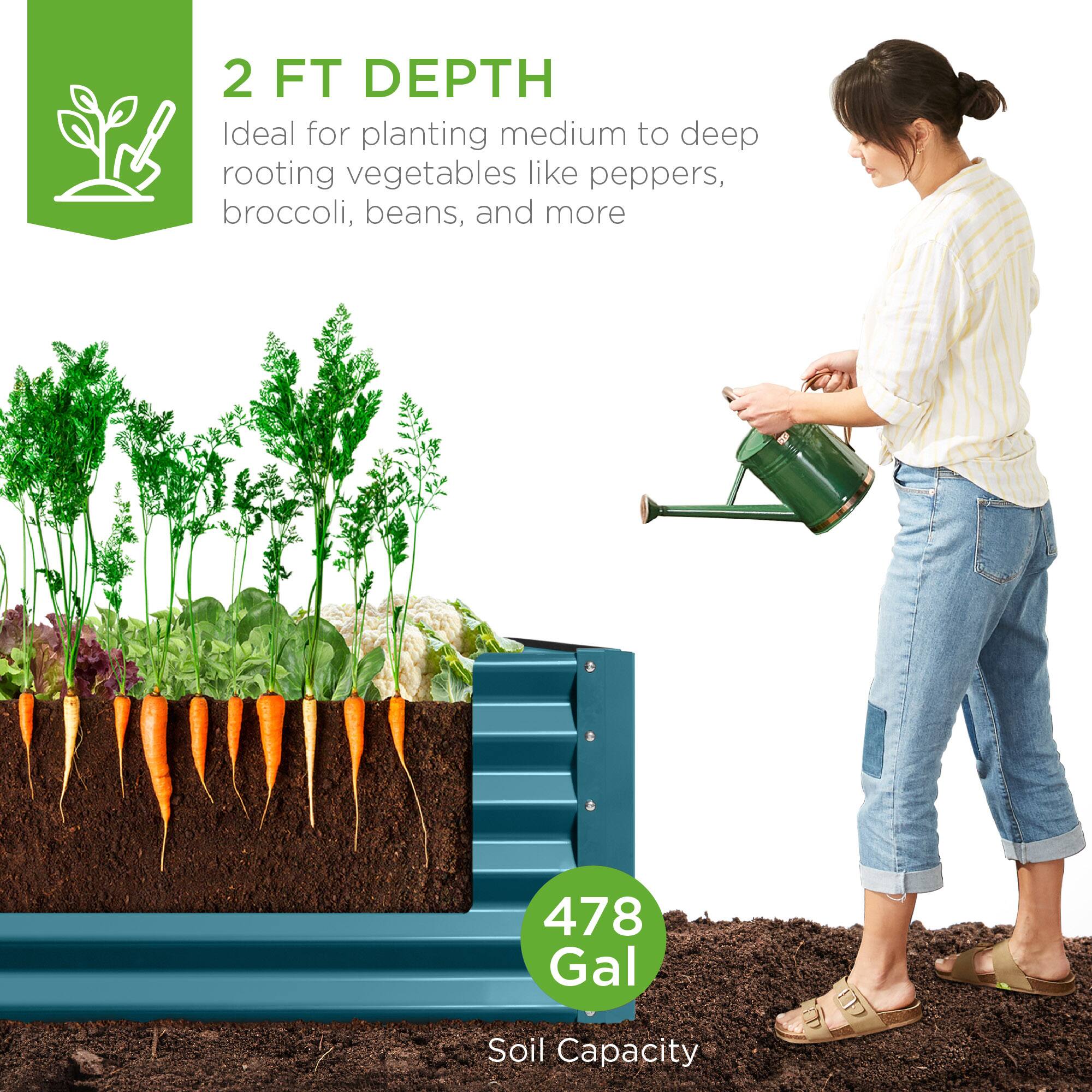 2 FT DEPTH  
Ideal for planting medium to deep rooting vegetables like peppers, broccoli, beans, and more  

478 Gal Soil Capacity