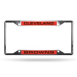 Rico Industries - Cleveland-Football-Brown's All Corner EZ View Chrome Metal Laser Cut License Plate Frame - Multi