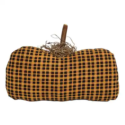 Front. BreeBe - Stuffed Orange & Black Mini Check Long Primitive Pumpkin Sitter - Orange, Black.
