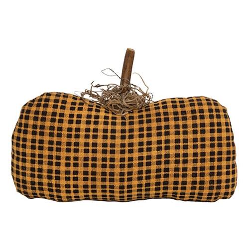Front. BreeBe - Stuffed Orange & Black Mini Check Long Primitive Pumpkin Sitter - Orange, Black.