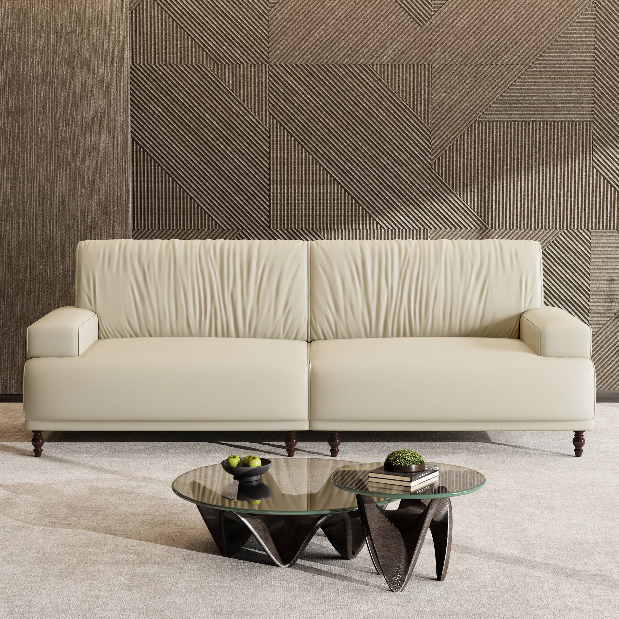 Angle. luck idea - 86.4" Leather Sofa, Modern Living Room Sofa Combination - Off-white.