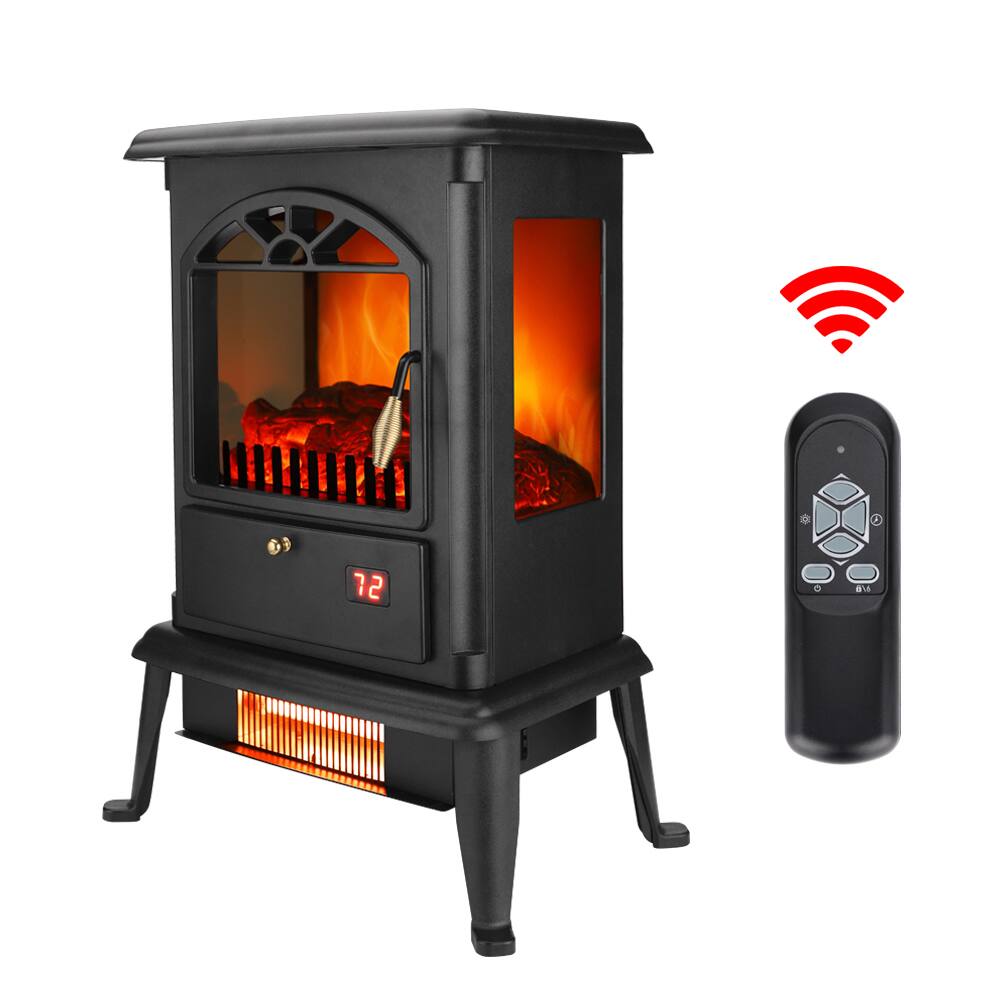 Alt View 1. Winado - 1500W Freestanding Three-door Glass 3D Flame Fireplace with Remote Control/Quartz tube heating/Fake Firewood - Black.