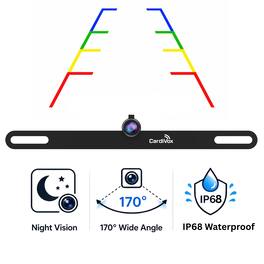 CardiVox - License Plate Backup Camera – HD Rear View Camera with Night Vision, 170° Wide Angle, Waterproof IP68, Universal - Black