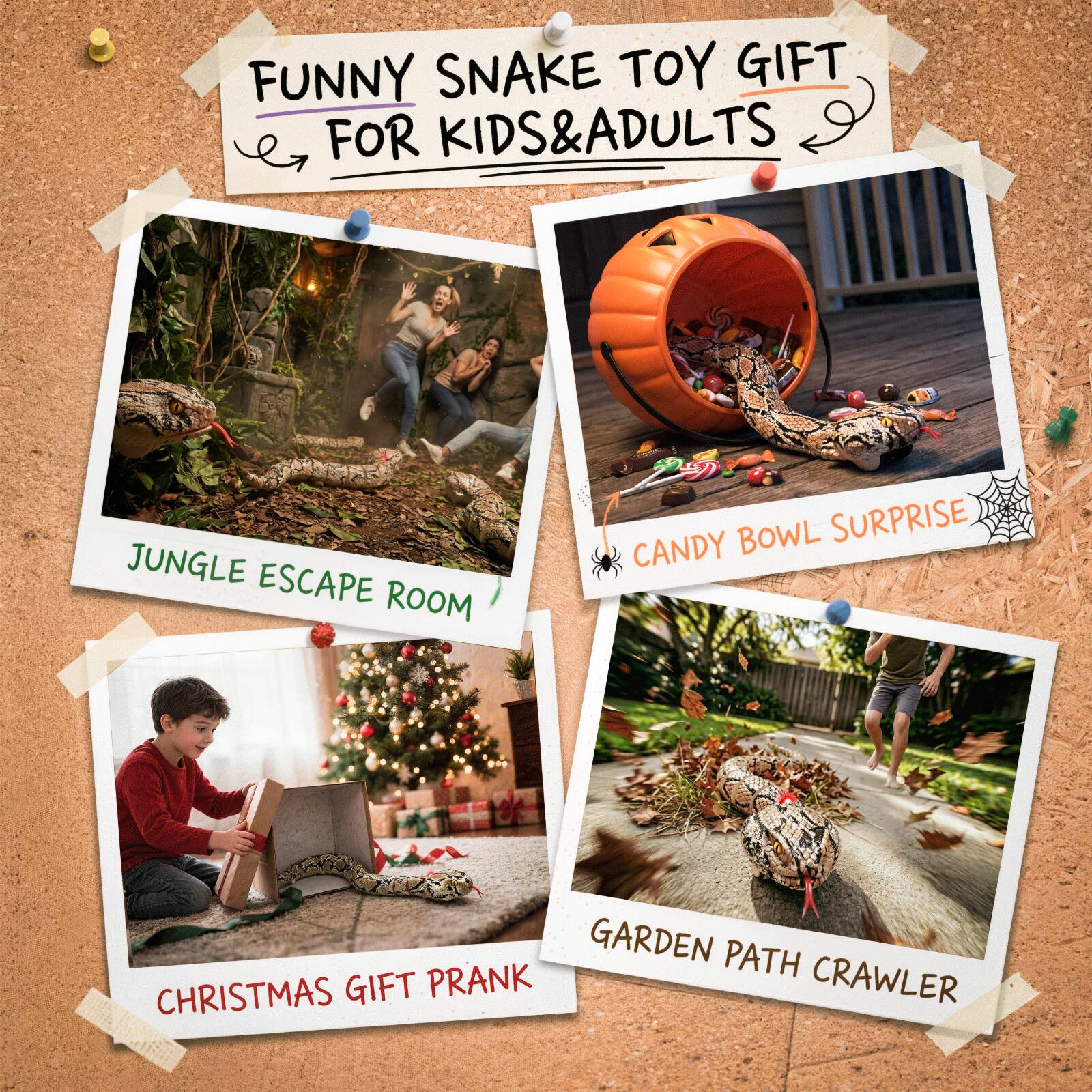 FUNNY SNAKE TOY GIFT FOR KIDS & ADULTS

- JUNGLE ESCAPE ROOM
- CANDY BOWL SURPRISE
- CHRISTMAS GIFT PRANK
- GARDEN PATH CRAWLER