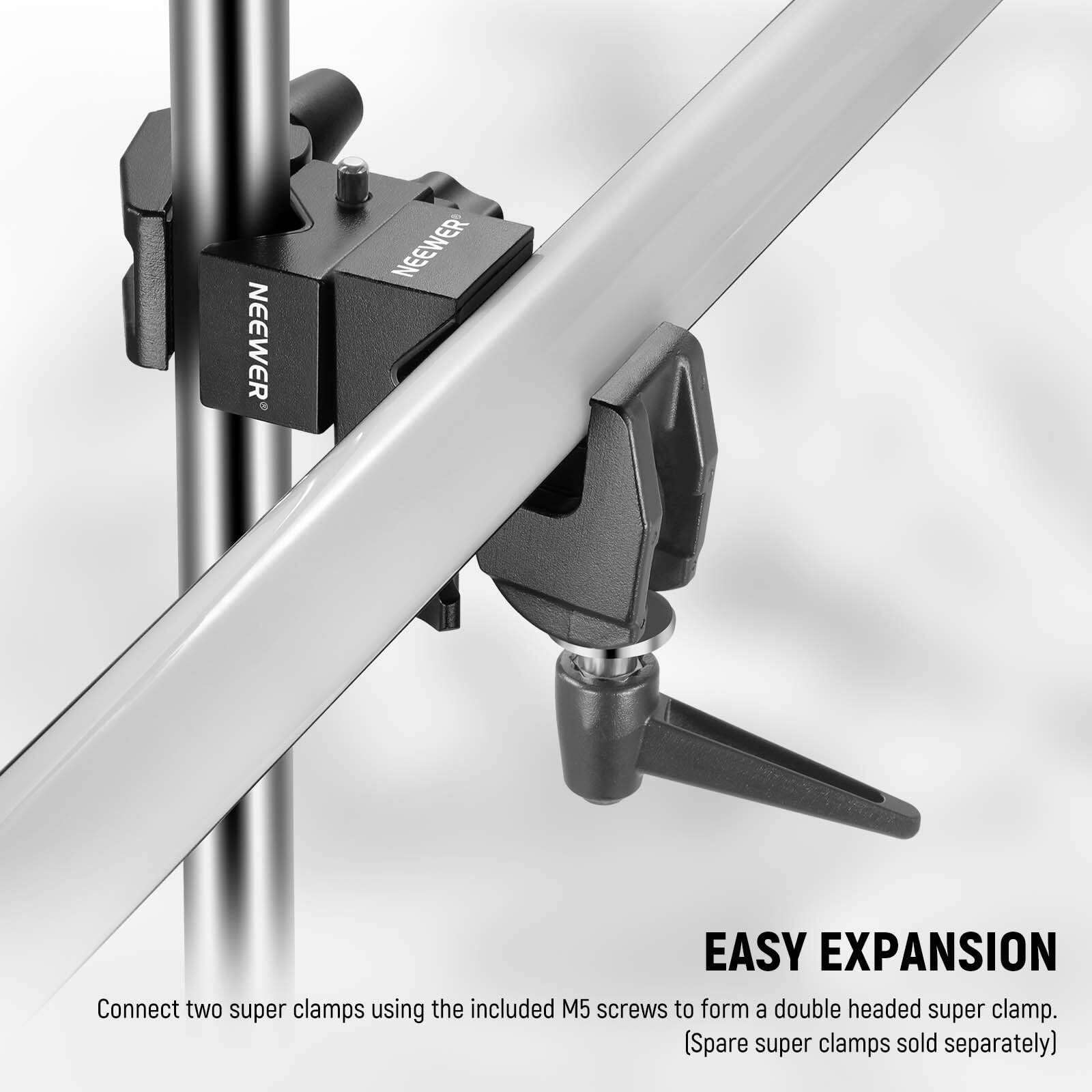 NEEWER EASY EXPANSION

Connect two super clamps using the included M5 screws to form a double headed super clamp. (Spare super clamps sold separately)
