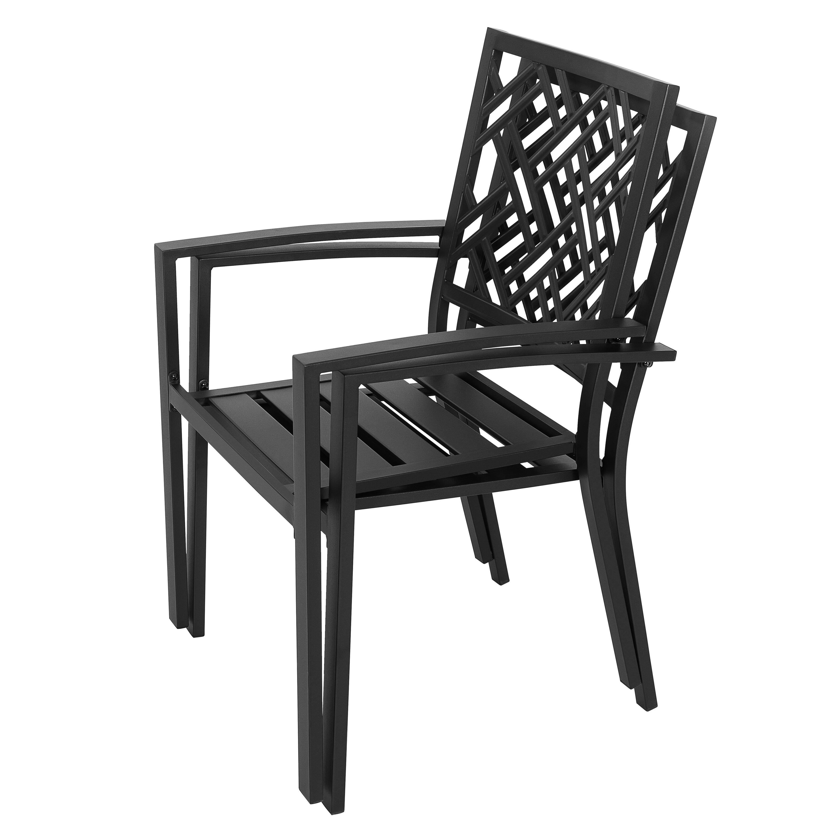 Alt View 6. Nuu Garden - Patio 2-Piece Iron Dining Chairs with Slatted Seat and Stackable Design - Black.