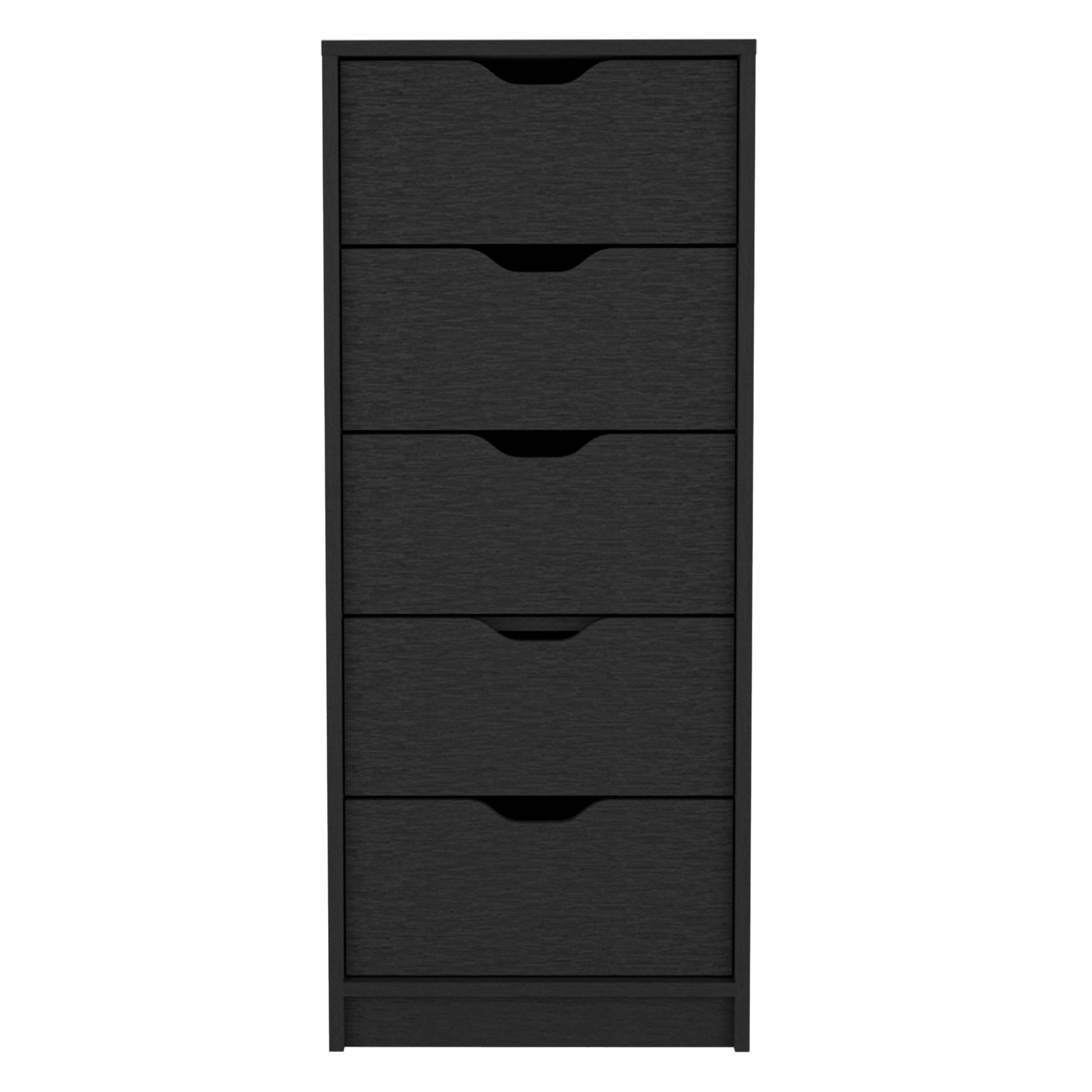 Back. TuHome - Basilea 5 Drawers Tall Dresser, Pull Out System - Black.