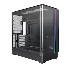 Front. Montech - KING 45 KING45B ATX PC Case, Curved Panoramic Glass, Chimney Airflow, 360mm Radiator Support - Black.