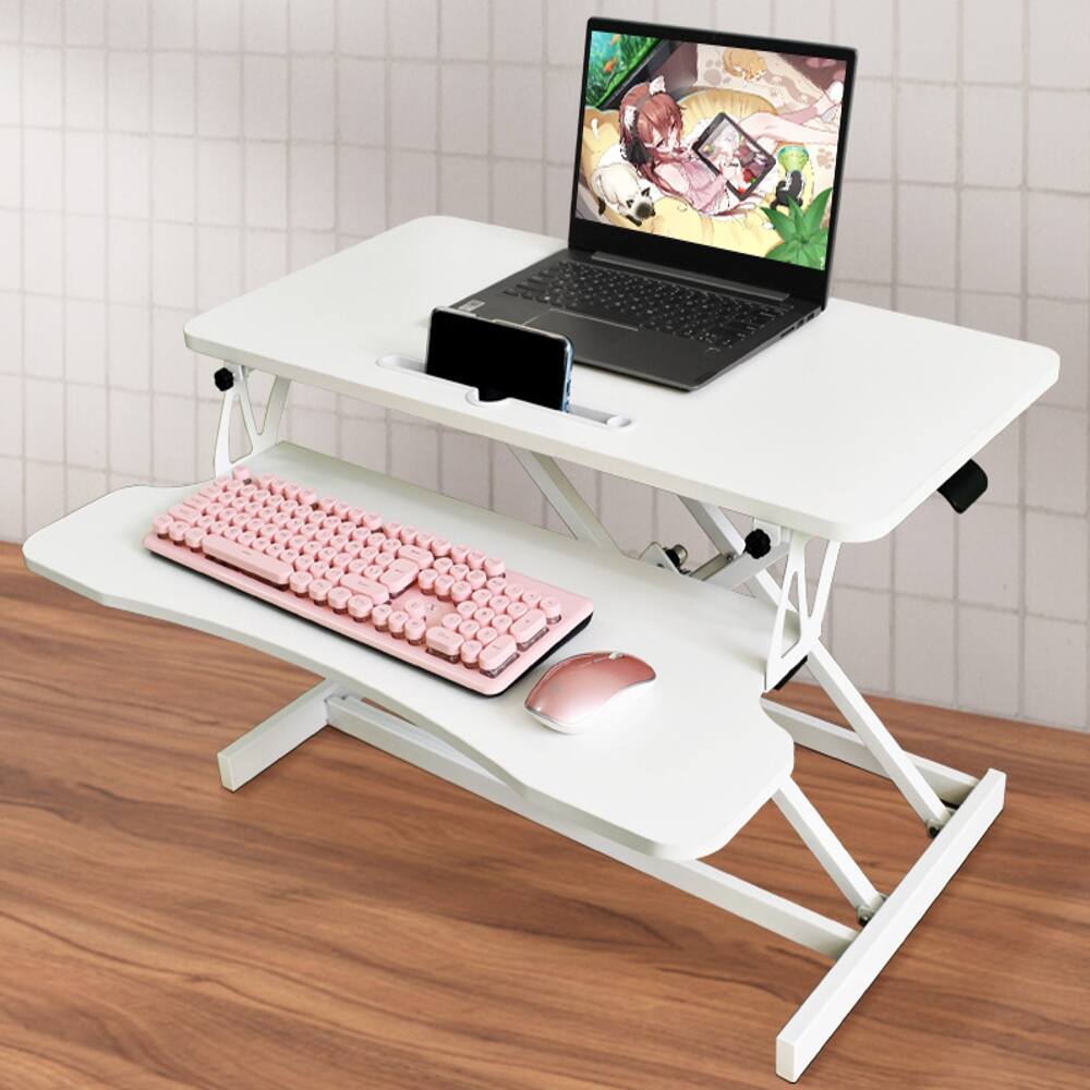 Alt View 3. Loheer - Loheer 32 Inch Desk Converter White Height Adjustable Sit to Stand Riser Dual Monitor Workstation - White.