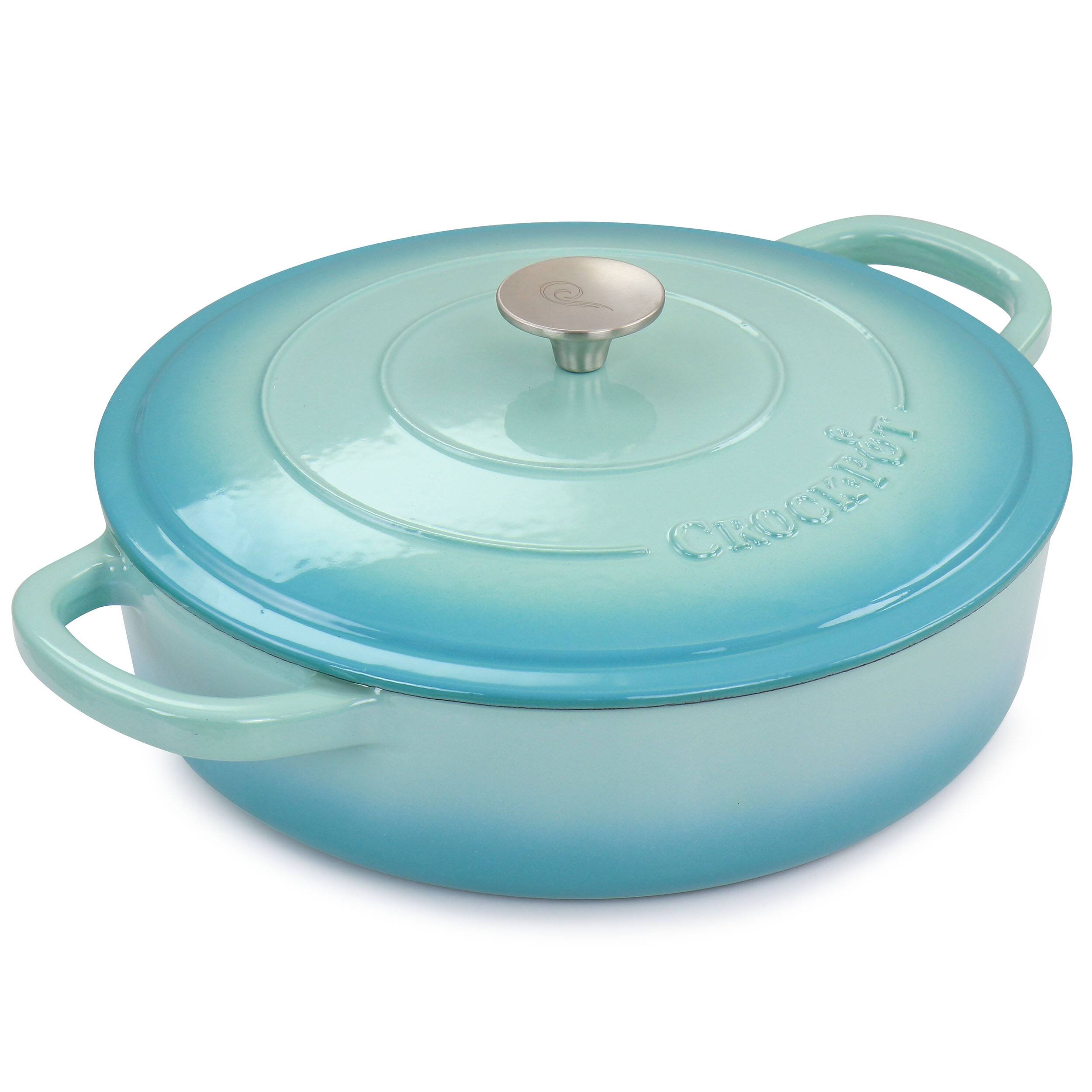 Alt View 1. Crock-Pot - Crock Pot Artisan 5 Quart Enameled Cast Iron Braiser Pan with Lid in Gradient Aqua Blue - Aqua Blue.