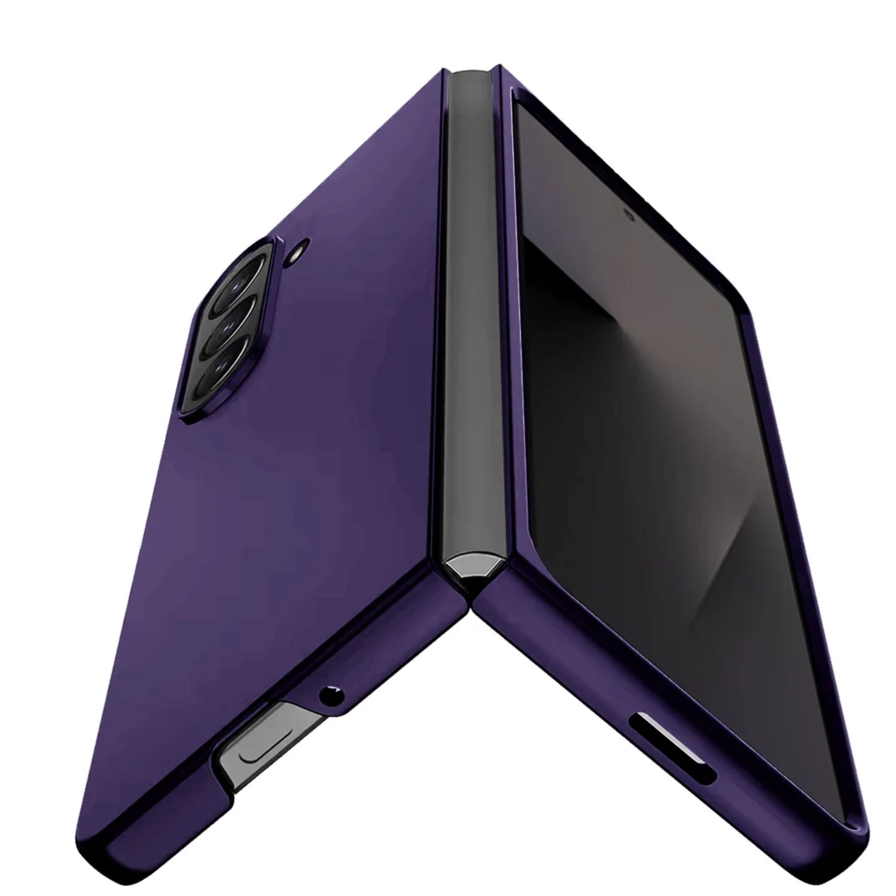 Angle. Kitcheniva - Premium Matte Flip Snap-On Case With Tempered Glass For Samsung Galaxy Z Fold 7 Dark Purple - Dark Purple.