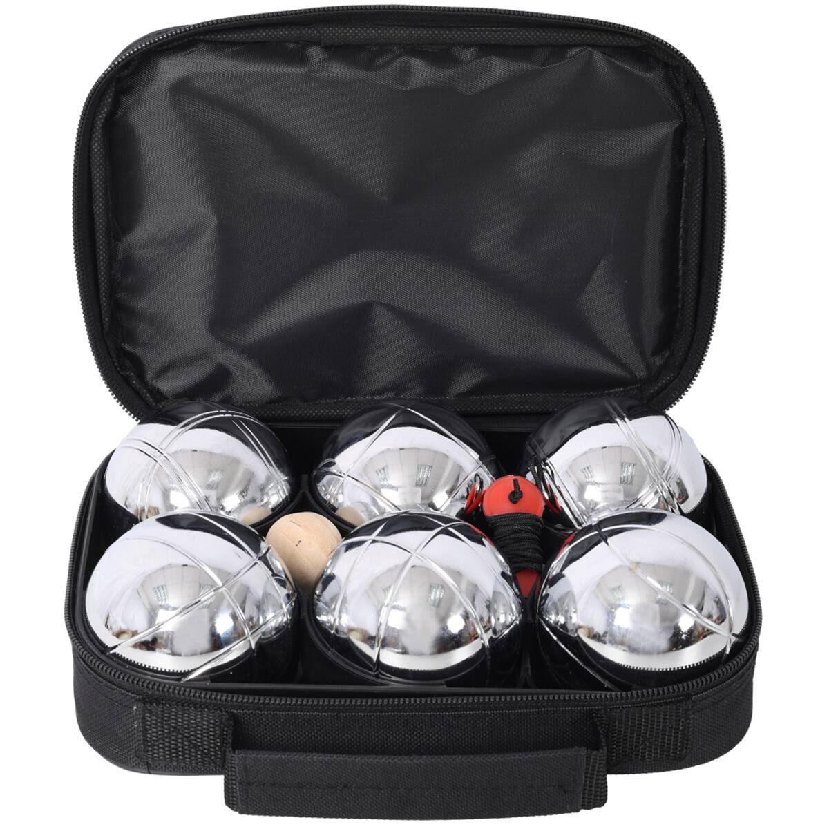 Left. HTUTWOO - 1.5lb Boules Set-Large Action Game Outdoor Family Games for Adults, 6 Metal Balls with Wooden Jack Ball & Measuring Tool - Black.