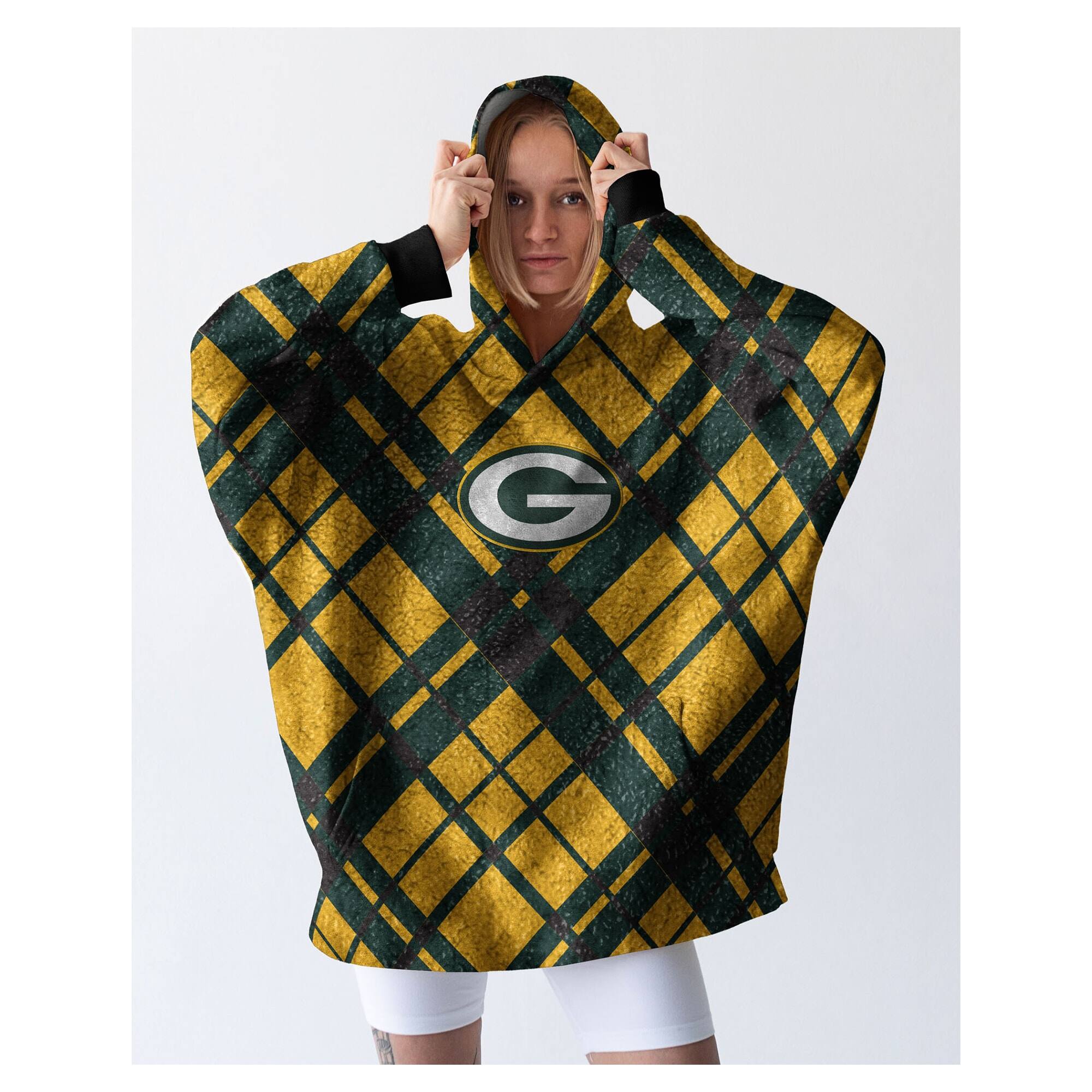 Front. Pegasus - Green Bay Packers 34" x 34" Digital Dash Sherpa Hooded Fan Cape - Multicolor.
