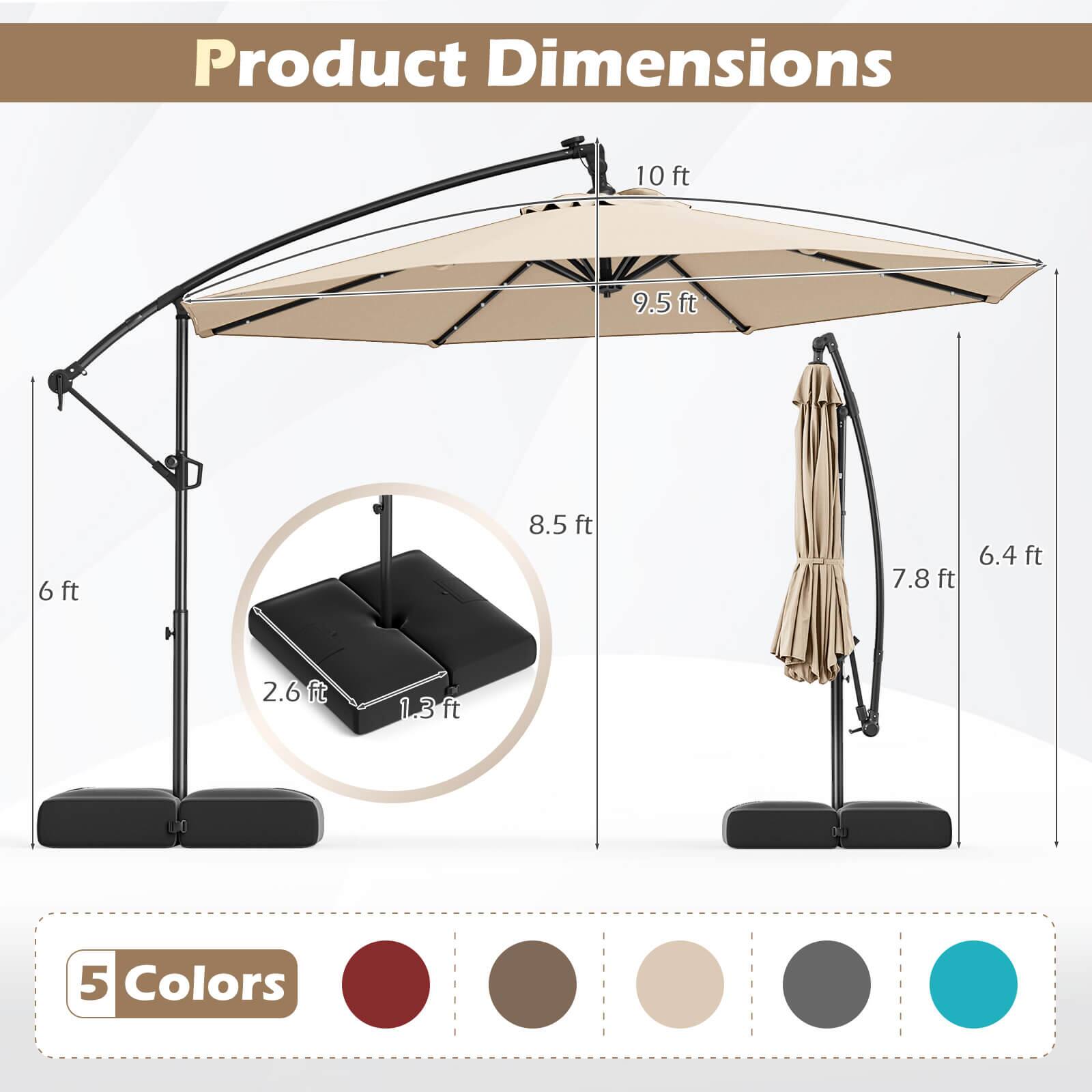 Product Dimensions

- 10 ft
- 9.5 ft
- 8.5 ft
- 6.4 ft
- 7.8 ft
- 6 ft
- 2.6 ft
- 1.3 ft

5 Colors