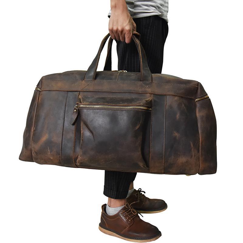 Alt View 7. Steel Horse Leather - The Colden Duffle Bag | Large Capacity Leather Weekender - Dark Brown.