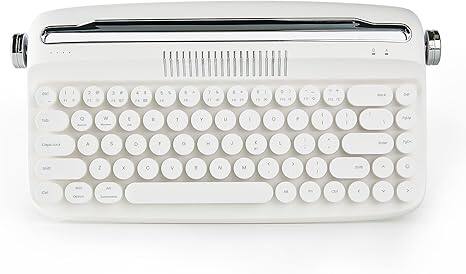 Front. Wikistore - Upgraded Wireless Typewriter Keyboard, Retro Keyboard with Integrated Stand, Cute Round Keycaps for Multi Device - White.