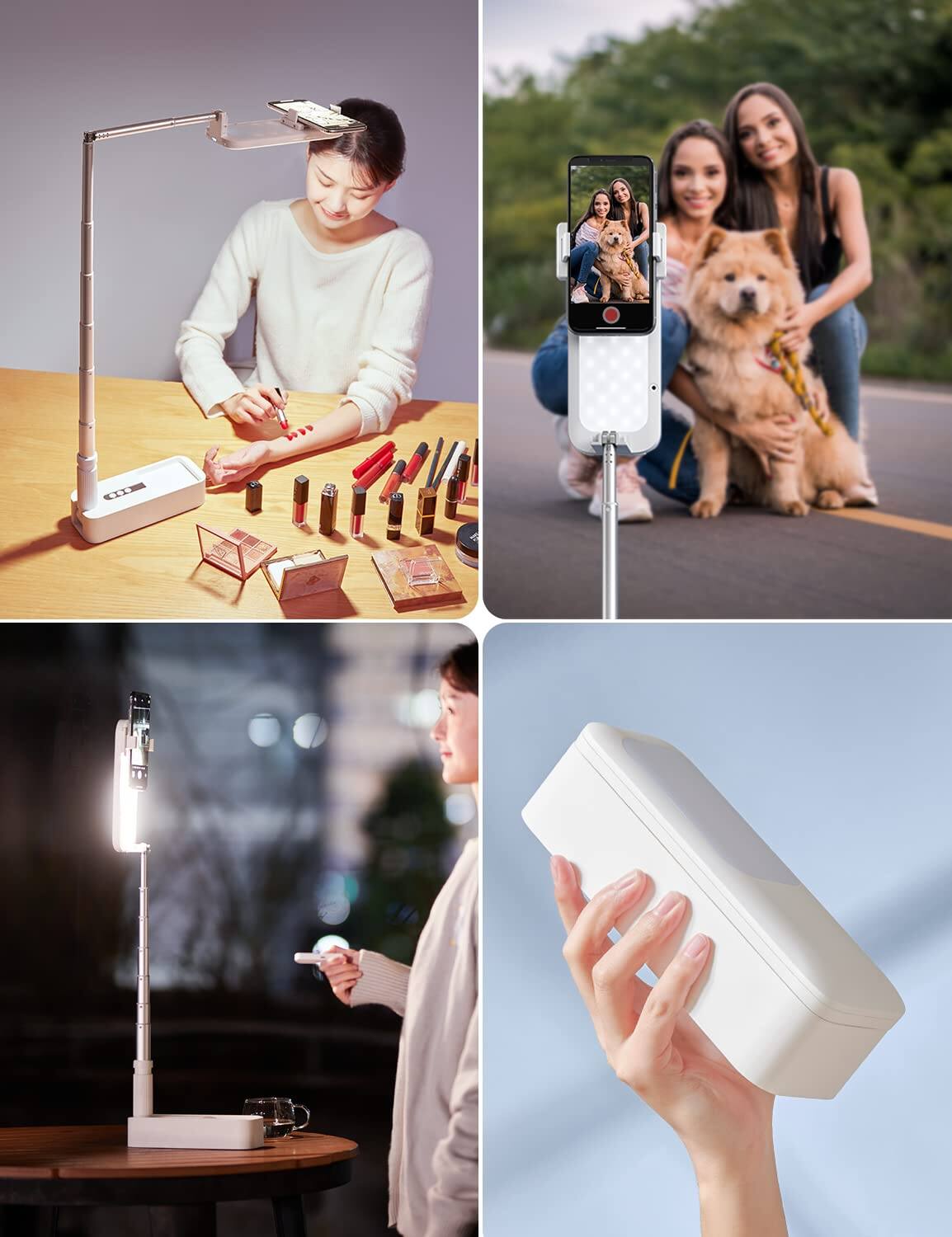 Back. PO3TICJUNKI3 - Selfie Stand With 360  Rotates Phone Holder  rechargeable wireless overhead Recording 1000mah For Live Stream - Default.