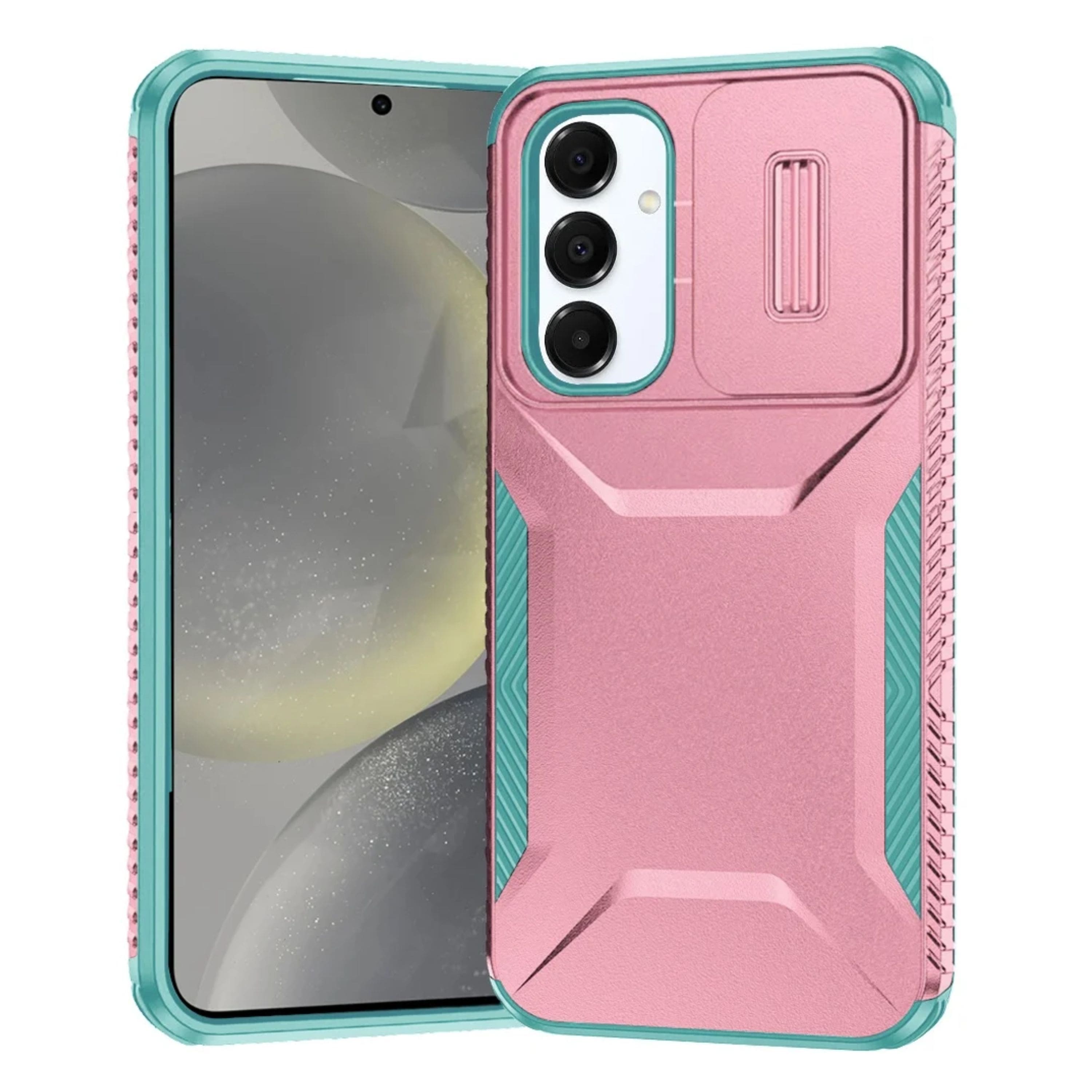 Kitcheniva - Rugged Side Grip Sliding Rear Lens Phone Case With Tempered Glass For Samsung S25/S24 - Pink Teal price history on PriceWatchPro
