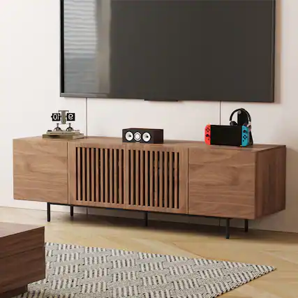 Front. luck idea - Modern 70.87" Walnut TV Stand, Multifunctional Media Console for Living Room & Bedroom - Walnut color.