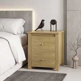 WELLFOR - Nightstand with 2 Drawers and Storage for Small Spaces - Natural