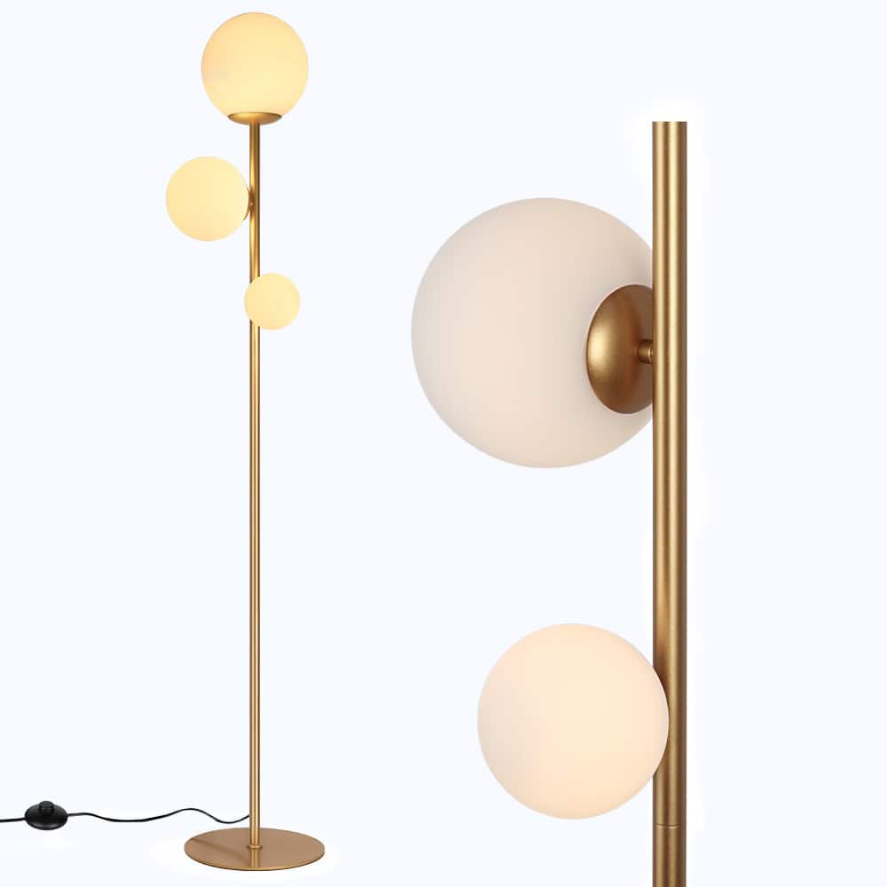 Oumilen - 62.2" Standing Lamp with Frosted Glass Shades & Foot Switch for Living Room, Bedroom, Office