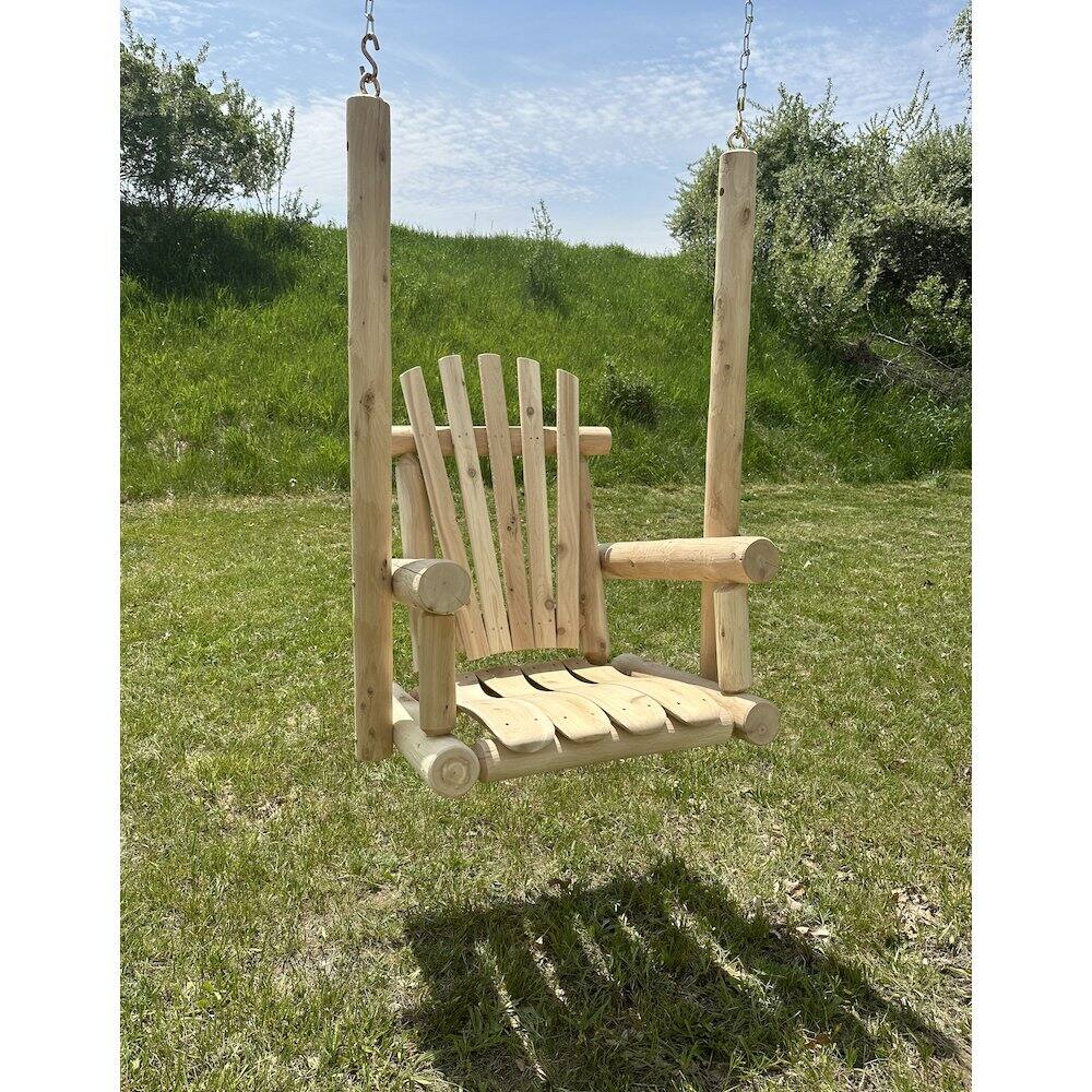 Alt View 1. Contoured Comfort - Cedar Log Single Chair Porch Swing - Brown.