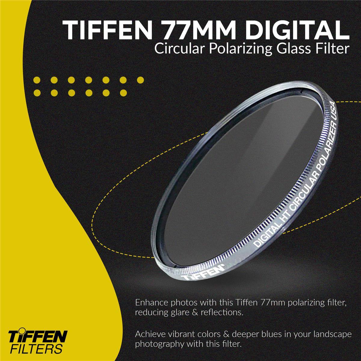 TIFFEN 77MM DIGITAL Circular Polarizing Glass Filter

USA POLARIZER HT CIRCULAR DIGITAL

TIFFEN FILTERS

Enhance photos with this Tiffen 77mm polarizing filter, reducing glare & reflections.

Achieve vibrant colors & deeper blues in your landscape photography with this filter.