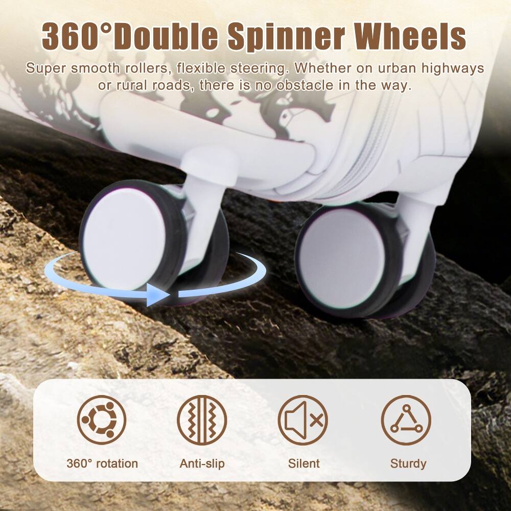 360° Double Spinner Wheels  
Super smooth rollers, flexible steering. Whether on urban highways or rural roads, there is no obstacle in the way.  

- 360° rotation  
- Anti-slip  
- Silent  
- Sturdy